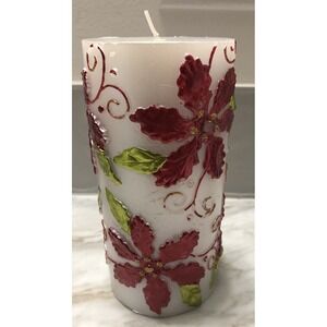 Pillar Candle Christmas Poinsettias Hand‎ Painted 6"
